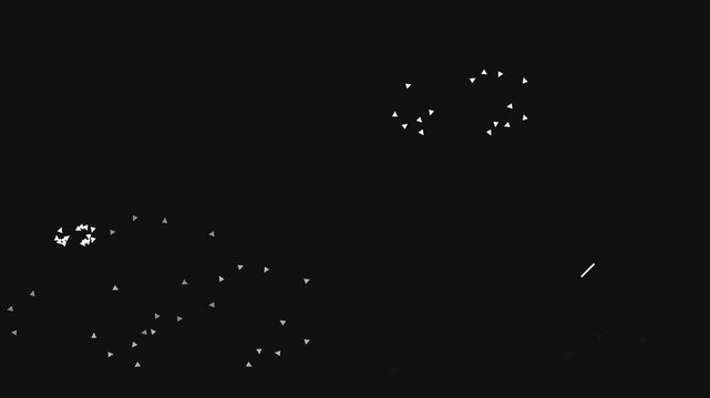 Floating triangles scatter across dark void in smooth animated motion sequences creating dynamic patterns for digital background video stock footage