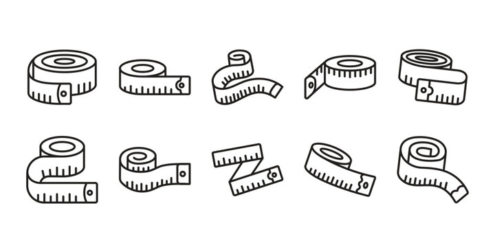 Measuring Tape Ruler Icon Set for Sewing, Tailoring, Fashion and Measurement Design