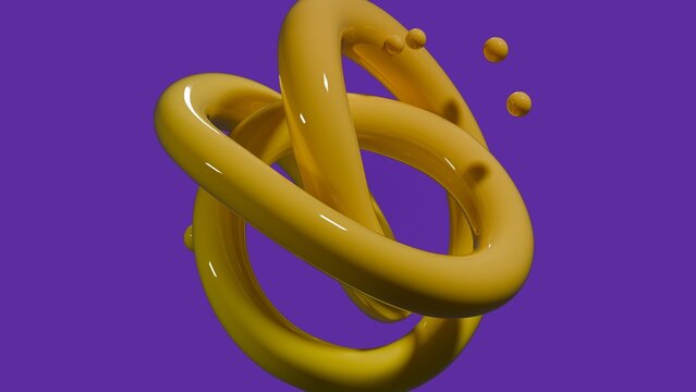 Intertwined golden loops suspended in vibrant purple space