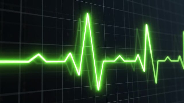 Vital ECG heart rhythm display with smooth cinematic motion and subtle camera zoom for medical or technology concepts