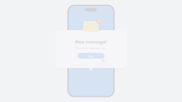 Minimalist 3D Illustration of a Smartphone with a New Message Notification Popup on a White Background
