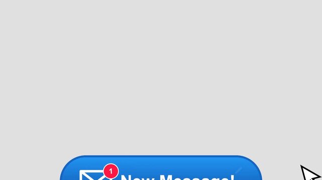 New message notification button with envelope icon and computer mouse cursor arrow on screen