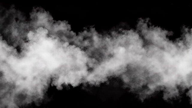 White smoke plume drifting across a dark backdrop with soft atmospheric diffusion and subtle motion blur for graphic overlays