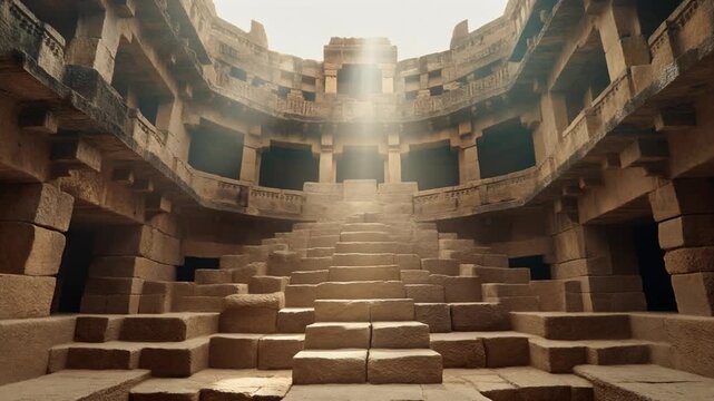 Sunlight beams through ancient ahmedabad city timelapse stepwell