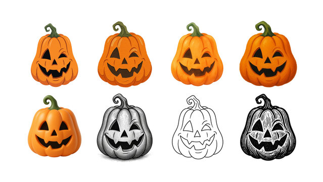 set of halloween pumpkin, Jack-o-Lantern illustration for halloween isolated on white, transparent background