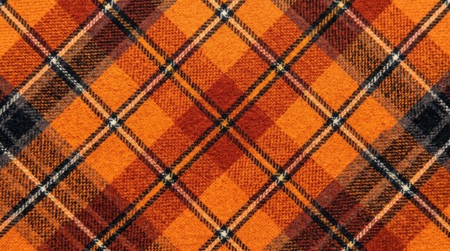 Orange and black plaid tartan fabric pattern texture background with textile pattern scottish tartan woven cloth winter pattern flannel texture background material