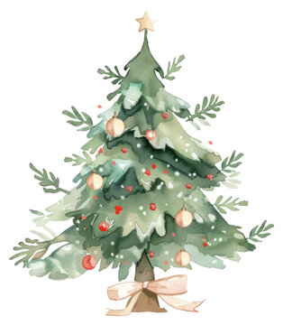 PNG Cute watercolor christmas tree illustration decoration festive.