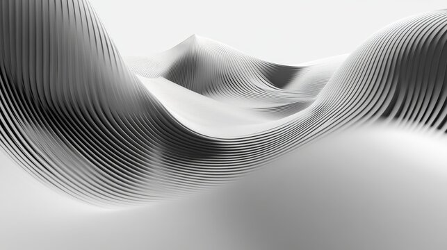 Dynamic black-white waves create an abstract flowing pattern, evoking motion and fluidity