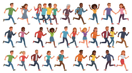 Fototapeta premium Diverse Group Of People Running Together In Celebration And Fun