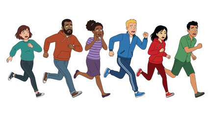 Fototapeta premium Diverse Group Of People Fleeing In Panic And Fear