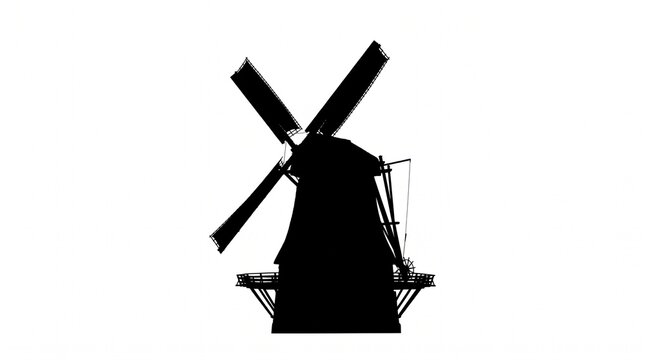 Traditional dutch windmill silhouette building icon isolated on a white