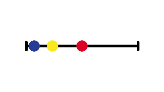 Minimalist mid century line diagram featuring a single diagonal connector line with red yellow blue and black circular node markers clearly shown