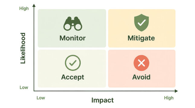 Risk assessment matrix infographic with impact and likelihood