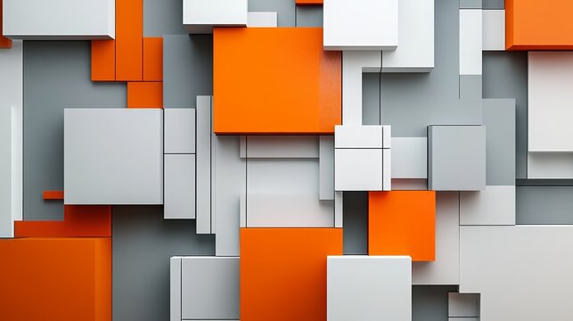Geometric 3D abstract pattern of white, gray, and orange rectangles creating a modern layered effect