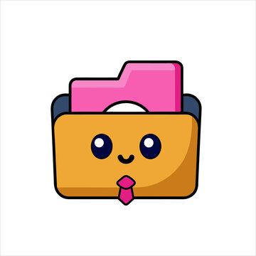 Cute cartoon file folder character with happy face and pink tongue sticking out for business or office themes