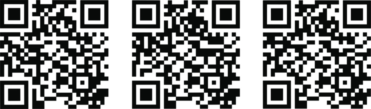 Digital quick response barcode verification matrix icons for modern payment transactions data scanning mobile link application graphics