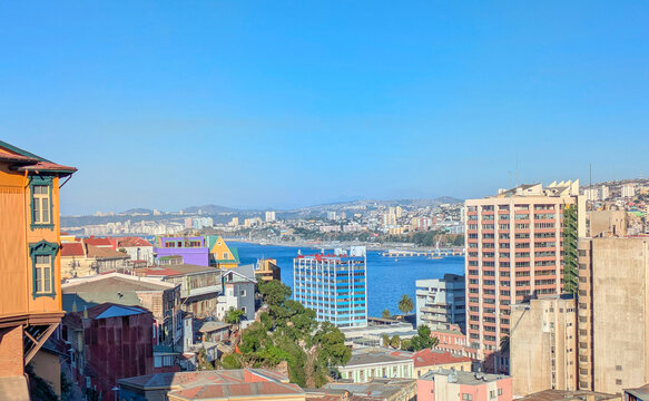 cityscape skyline view Valparaiso, Chile.