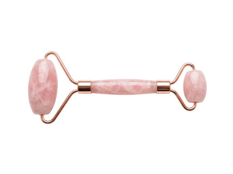 Rose quartz facial roller isolated on transparent background