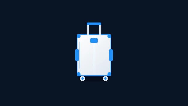 Flat vector illustration of a modern rolling travel luggage suitcase with handle on dark background