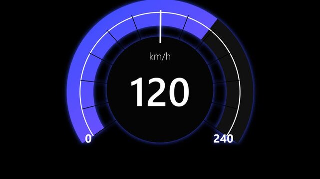 Futuristic Glowing Blue Segmented Digital Speedometer HUD Acceleration 0-240 km/h