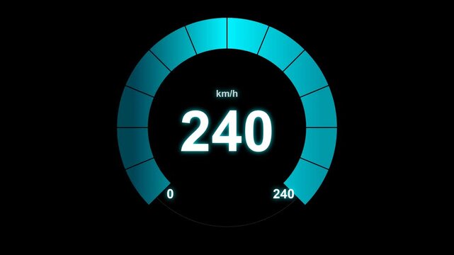 Neon Cyan Segmented Digital Speedometer HUD Animation 0-240 km/h