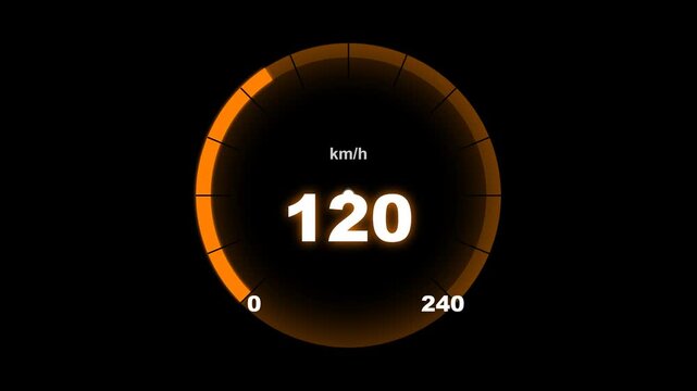 Futuristic HUD Digital Speedometer Accelerating 0-240 km/h Orange Glowing