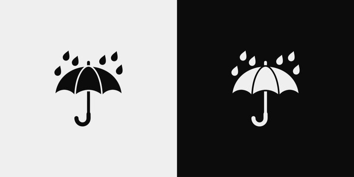 Umbrella with rain drops icon in black and inverted silhouettes style suitable for weather forecasting applications web design and print graphics.