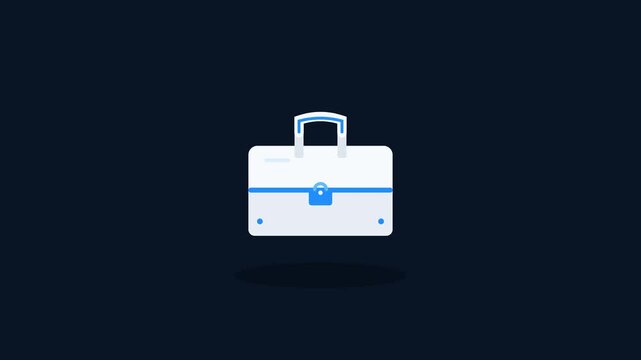 Minimalist Flat Vector Illustration of a White Toolbox or Briefcase Icon on Dark Blue Background
