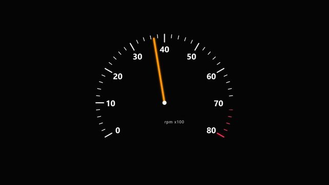 Automotive tachometer RPM gauge motion graphics footage showing acceleration on black background.