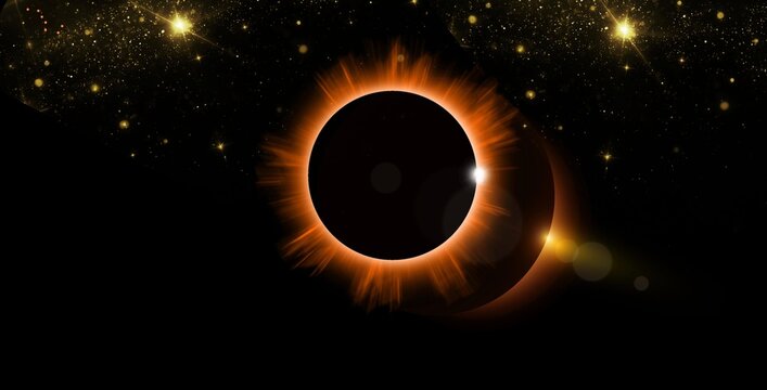 Title: Dramatic Total Solar Eclipse in Dark Night Sky