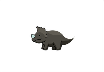 Vector illustration of a cute dark grey triceratops dinosaur character with a horn and neck frill, isolated on a white background. Perfect for prehistoric themes, nursery decor, kids pattern, baby sho © salmardl