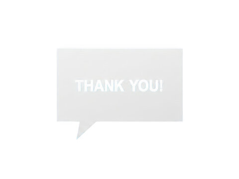 Thank you text inside a speech bubble icon on a dark background isolated on transparent background