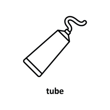 Toothpaste tube with extruded paste black line icon on white background