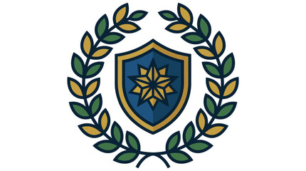 Fototapeta premium Five star excellence achievement logo featuring a heraldic shield with laurel wreath border symbol of protection and success