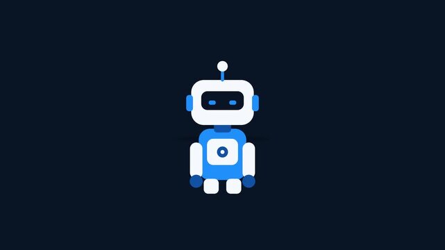 A cute, cartoon-style robot illustration on a dark blue background, representing artificial intelligence and technology