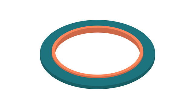 Geometric isometric ring design with teal outer border and orange inner circle isolated on white background