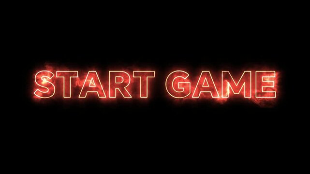 Glowing neon start game text on black background