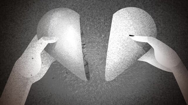 hands joining two halves of a broken heart as a symbol of romantic love