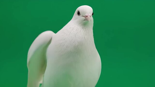 3D White Dove Pigeon Flapping Wings Front View, Flying Bird Green Screen Chroma Key Loop