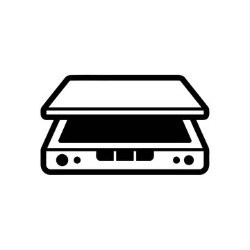 A black and white silhouette of a clamshell style portable cassette player with rounded corners