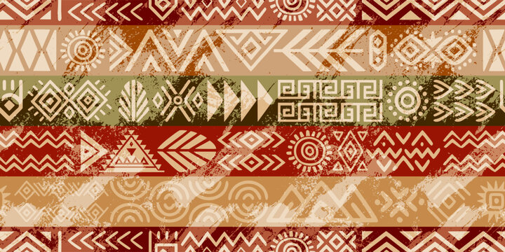 Seamless ethnic pattern, geometric hand-made ornament, ethnic background, vector design