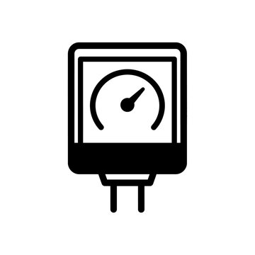 Gauge instrument with needle indicator is displayed as a black silhouette on a white background