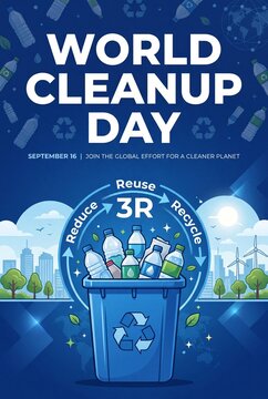 World Cleanup Day Event Poster with 3R Recycling Bin Concept