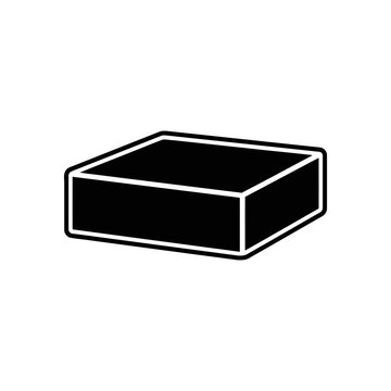 A black rectangular box silhouette stands isolated on a white background presenting a simple geometric form