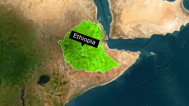 Ethiopia country map highlighted on a detailed spinning globe animation showing borders and international location within the African continent for geographic educational video footage media assets