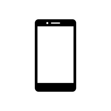 Black smartphone silhouette with a blank screen stands against a white background mobile device cellular
