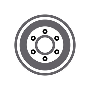 Gray wheel hub with six bolt holes is depicted as a flat monochrome silhouette automotive