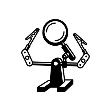 Magnifying glass articulated arm a black silhouette against a white background for inspection magnifier lens