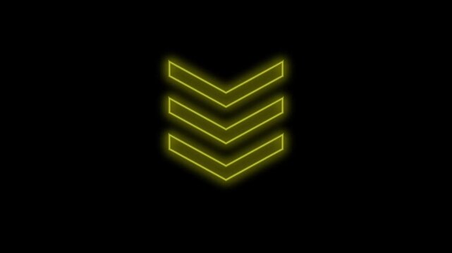 Animated Chevron Down Arrows with Neon Glow, Direction and Navigation Motion Graphic on Dark Background