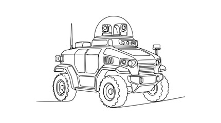 Obraz premium Futuristic Armored Vehicle with Sensor Dome, Isolated Line Art